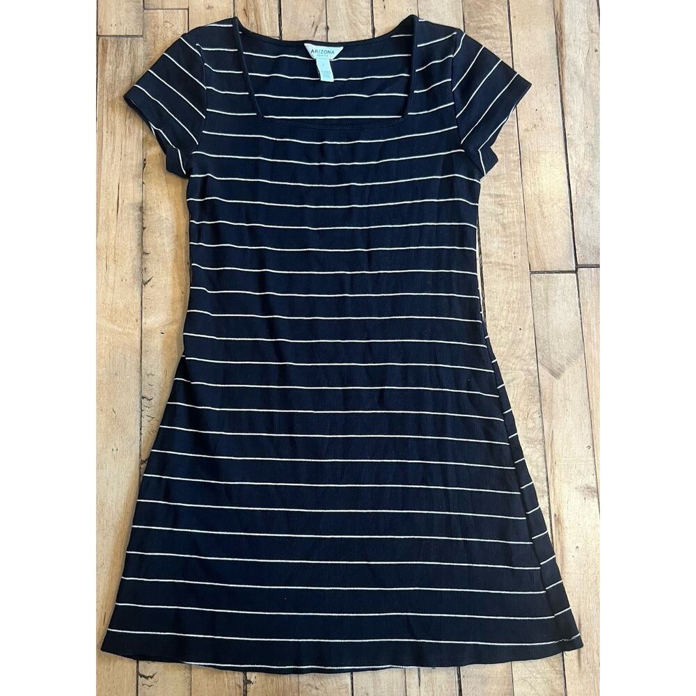 Arizona Jean Co Striped Bodycon Midi Dress Black White Stretch Small Y2K